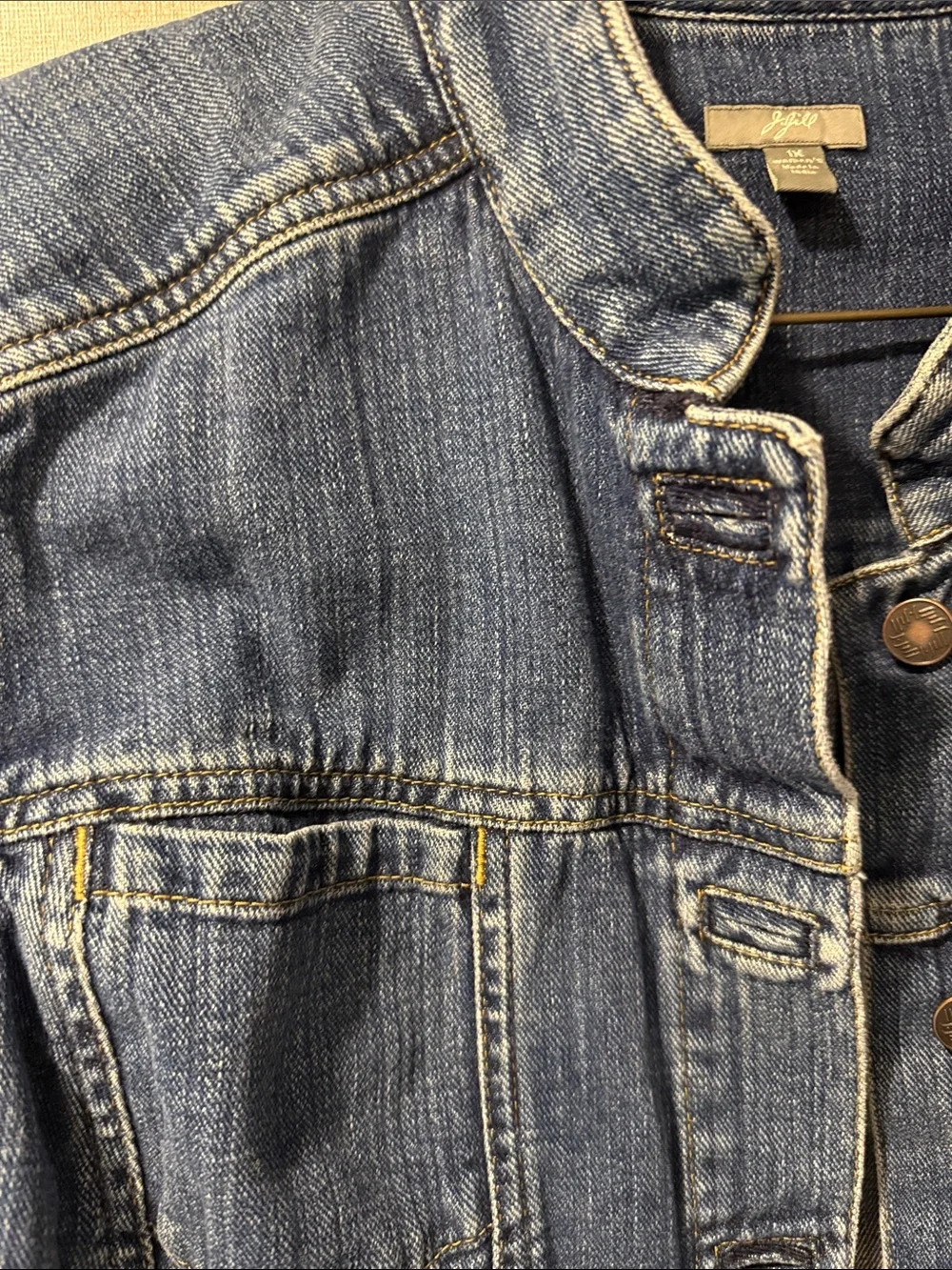 J. Jill 1X Denim Jacket Blue Stretch button front with Mandarin Collar Plus Size